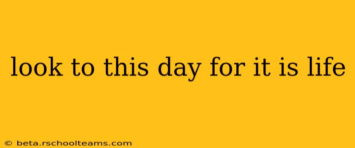 look to this day for it is life